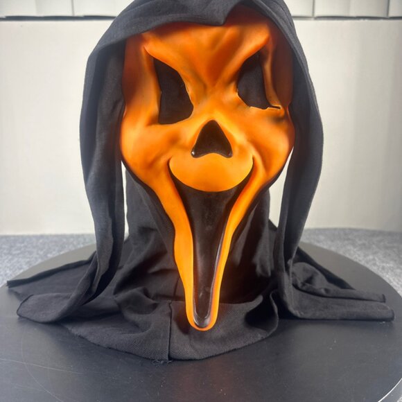 Vintage Scream Ghost Face Mask Orange Grin Fun World RARE COTTON SHROUD - Picture 1 of 8